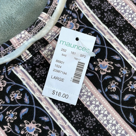 Floral Tank Top by Maurice’s Black & Pink Stripes Summer Shirt Size Large - Picture 3 of 5